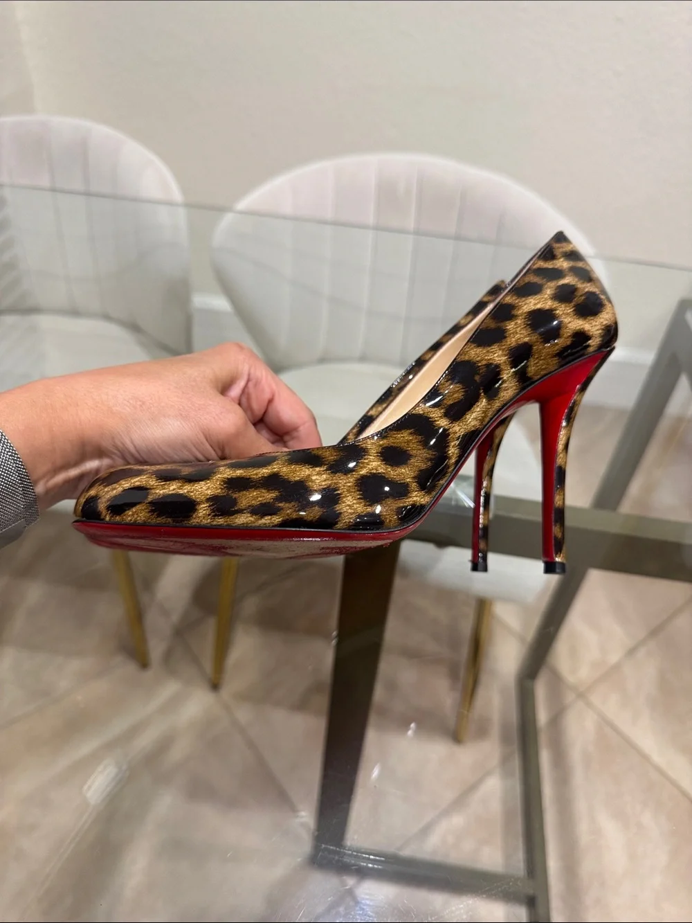 Christian Louboutin Leopard Patent Leather Pointed Toe Pumps - Brown/Black